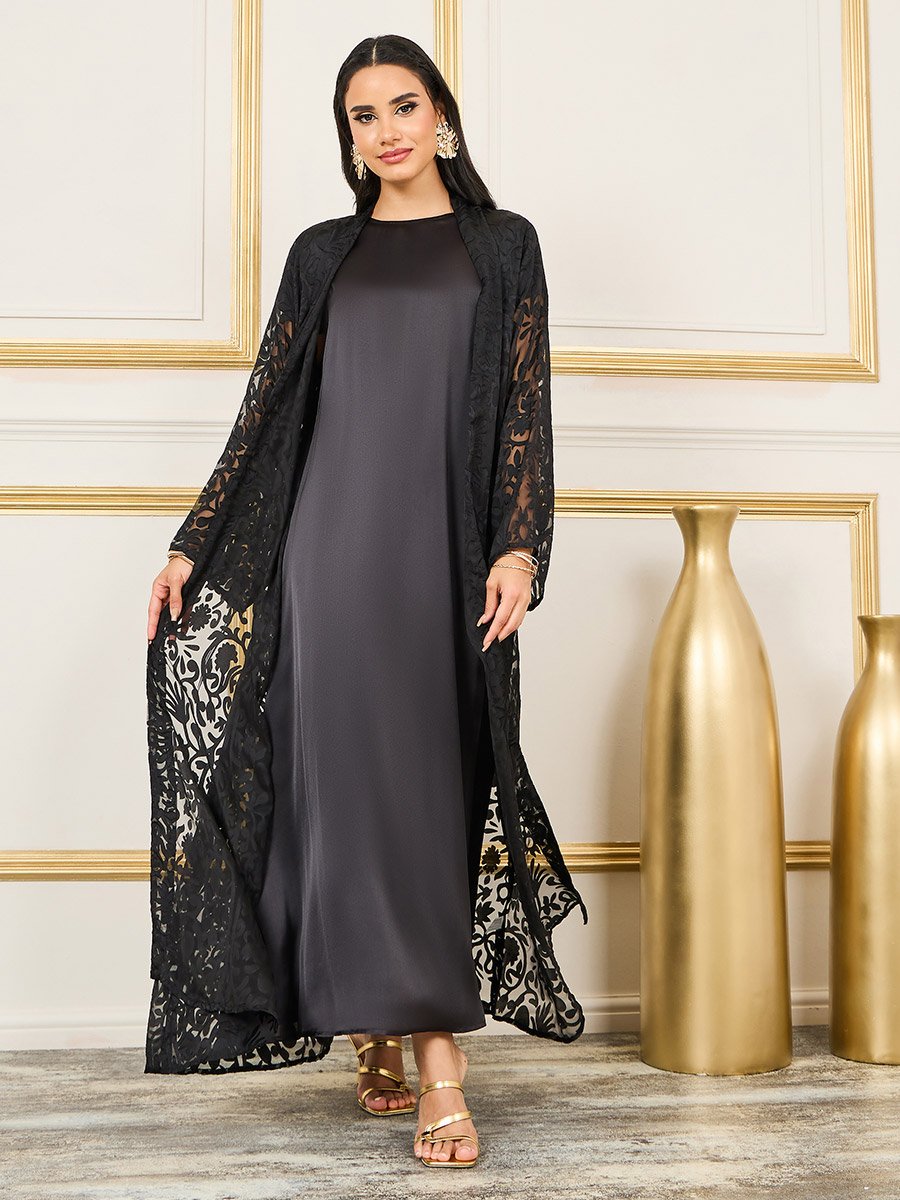 Jacquard Sheer Lace Abaya For Women at Saudi | Styli