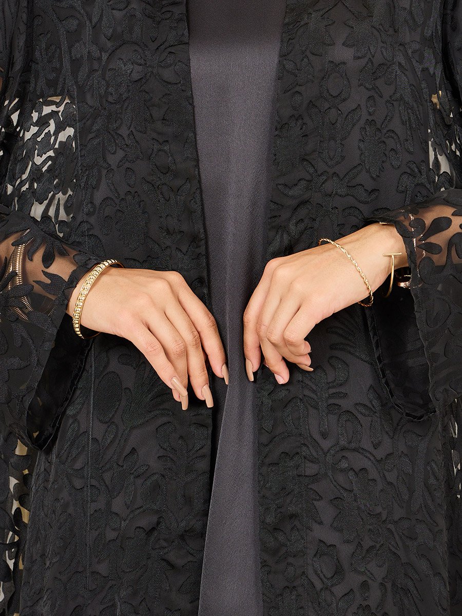 Jacquard Sheer Lace Abaya For Women at Saudi | Styli