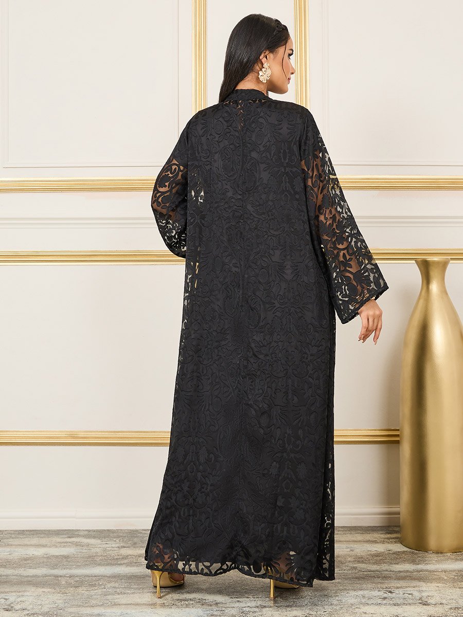 Jacquard Sheer Lace Abaya For Women at Saudi | Styli