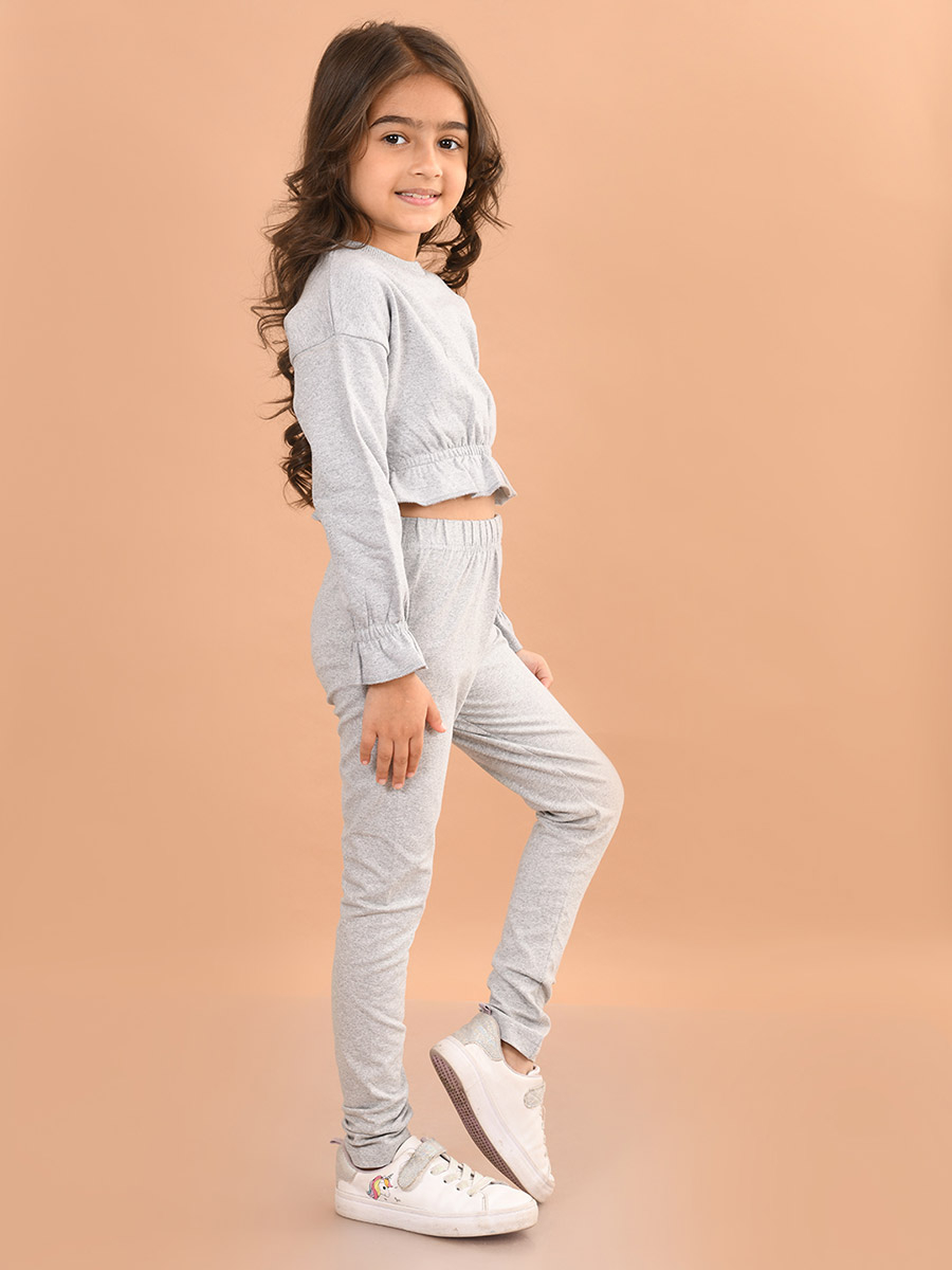 Frill Hem Crop Top and Leggings Set For Kids at UAE | Styli