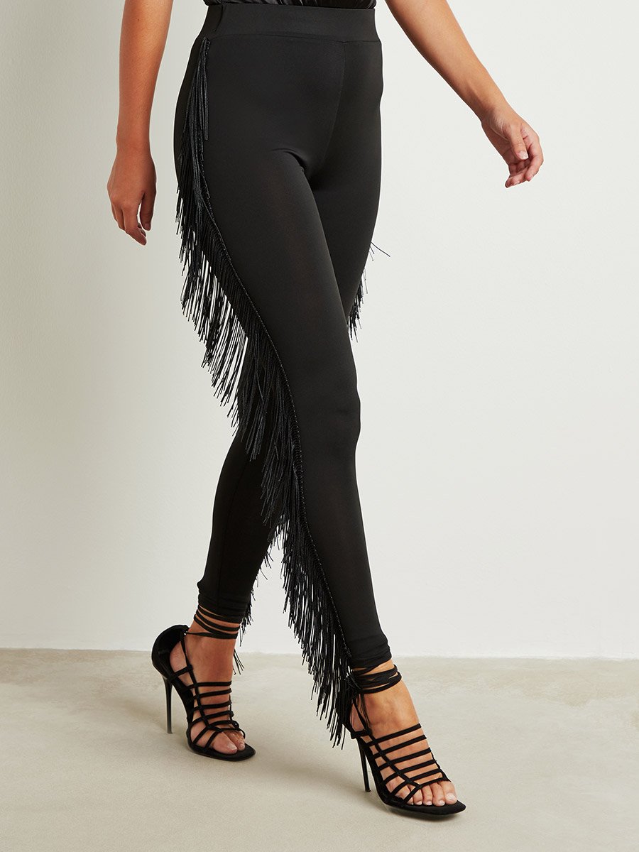 Elasticated Waist Fringe Side Detail Leggings For Women at Kuwait