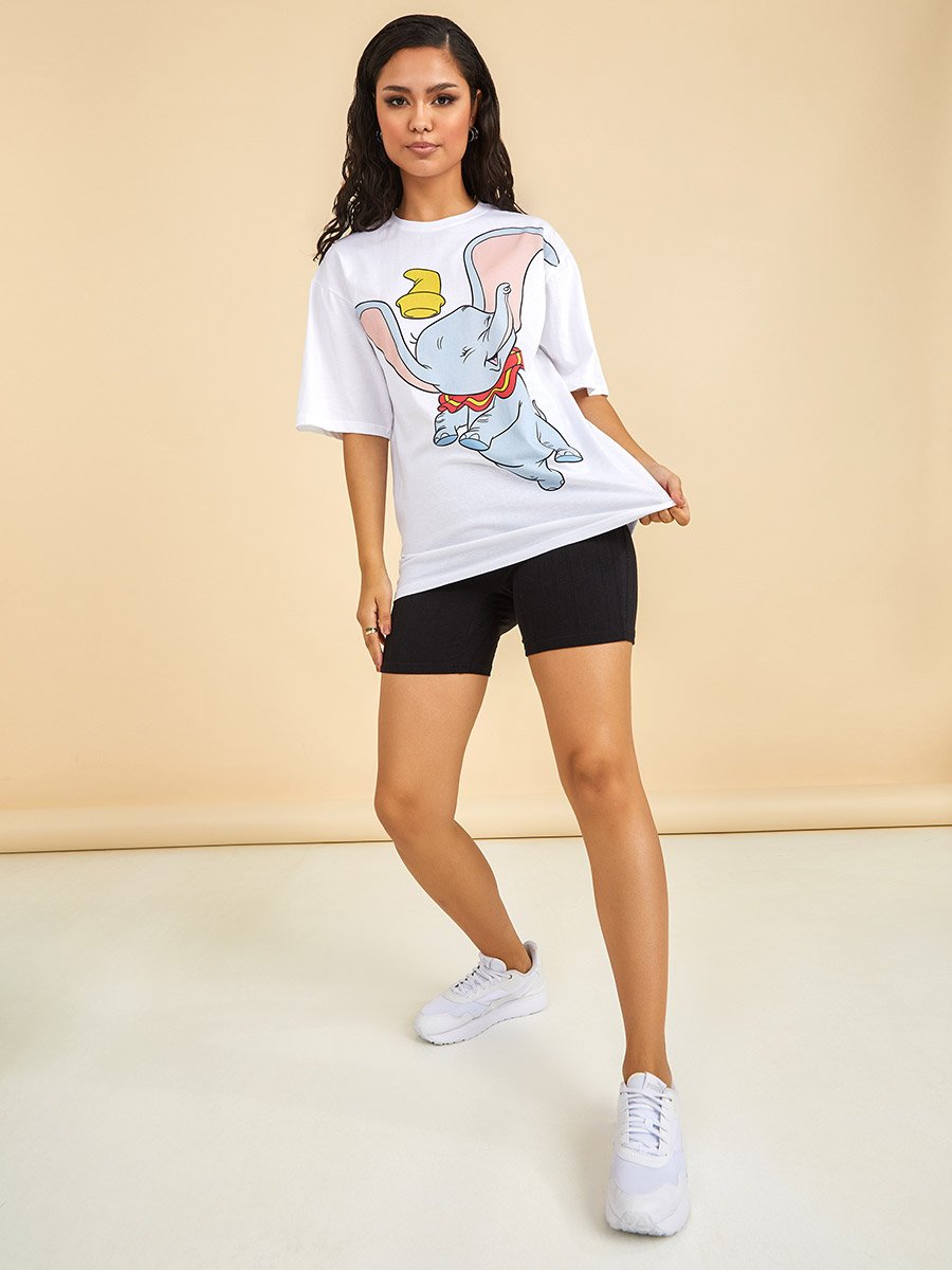 Disney Dumbo Graphic Short Sleeves Oversized Longline T-shirt For