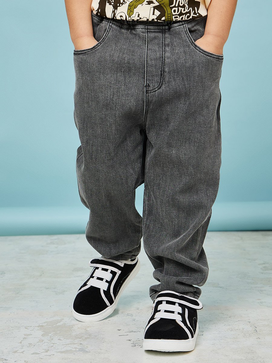 Elastic Waistband Straight Leg Jeans