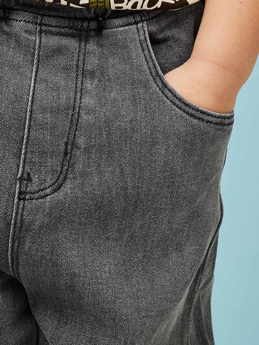 Elastic Waistband Straight Leg Jeans