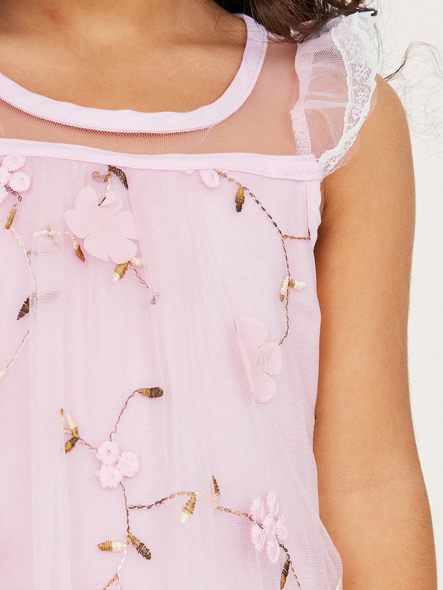 Floral Embroidery Mesh Overlay Dress For Kids at Saudi | Styli Floral Embroidery Mesh Overlay Dress For Kids at Saudi | Styli