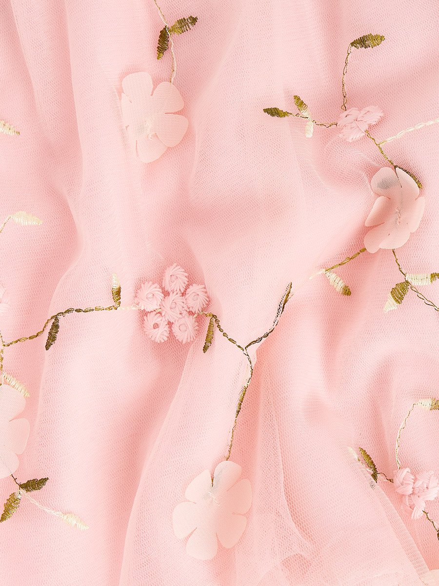 Floral Embroidery Mesh Overlay Dress For Kids at Saudi | Styli