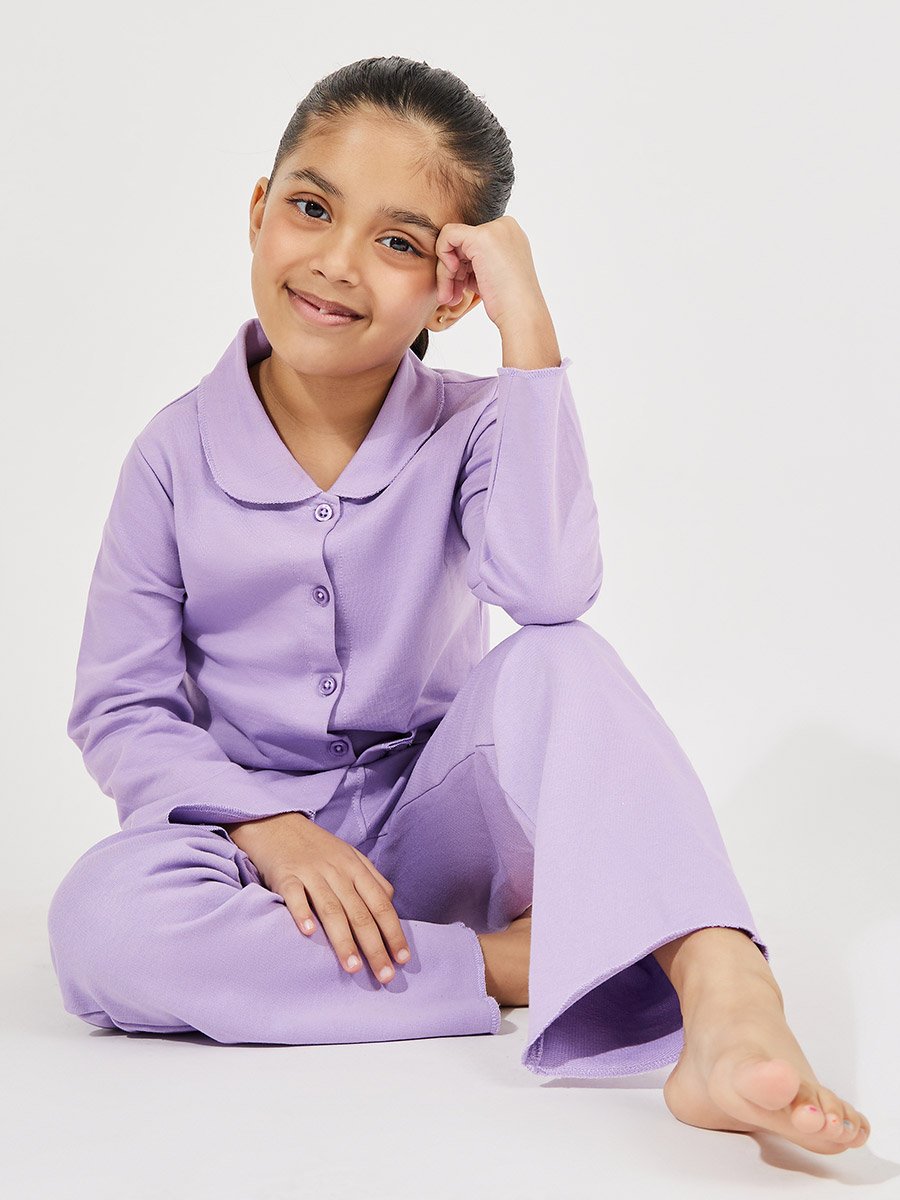 Collared Button Down Shirt and Pyjama Set
