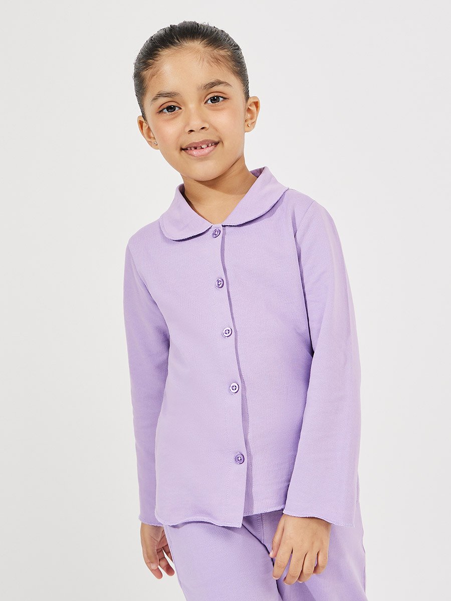 Collared Button Down Shirt and Pyjama Set