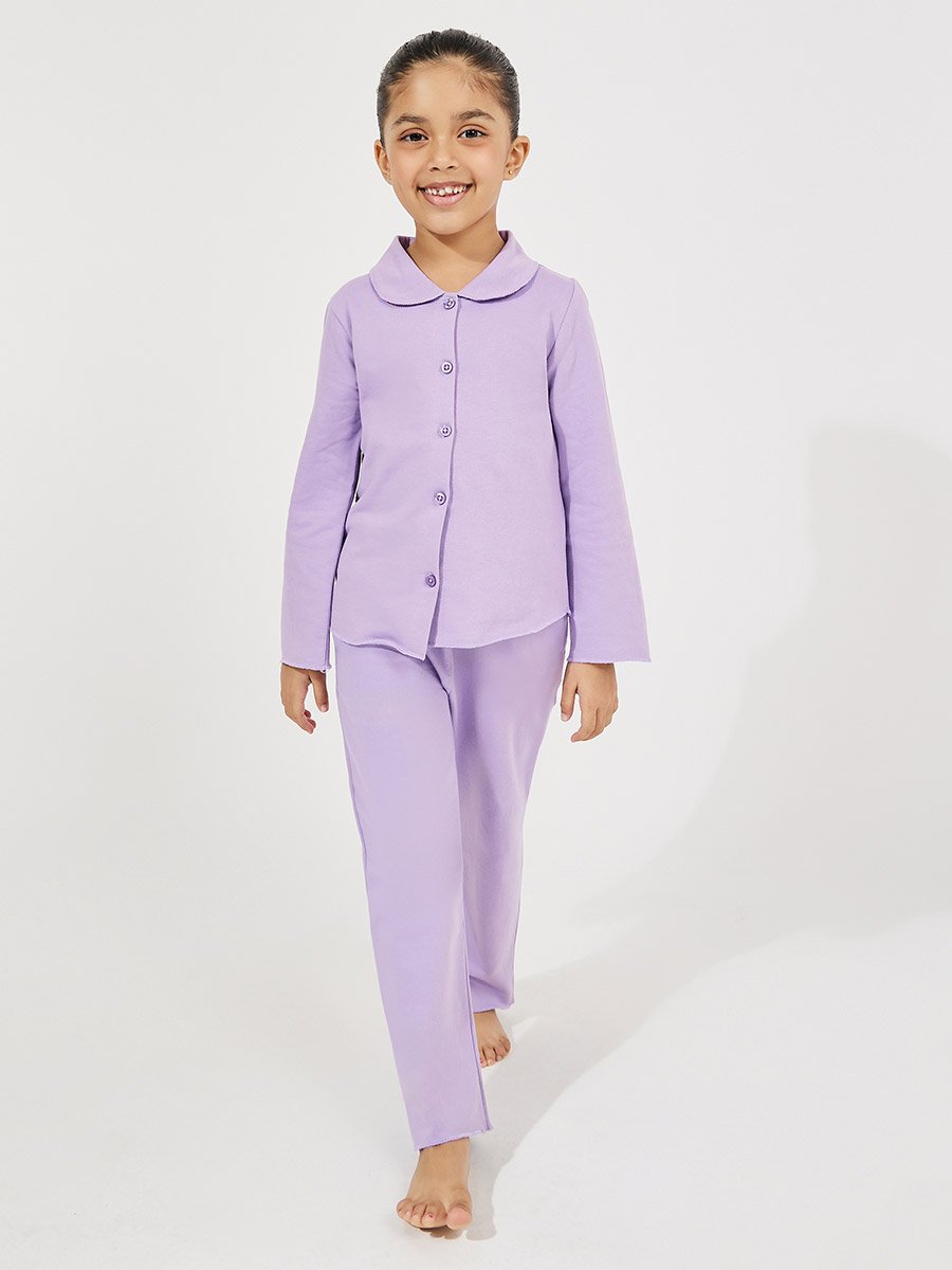 Collared Button Down Shirt and Pyjama Set