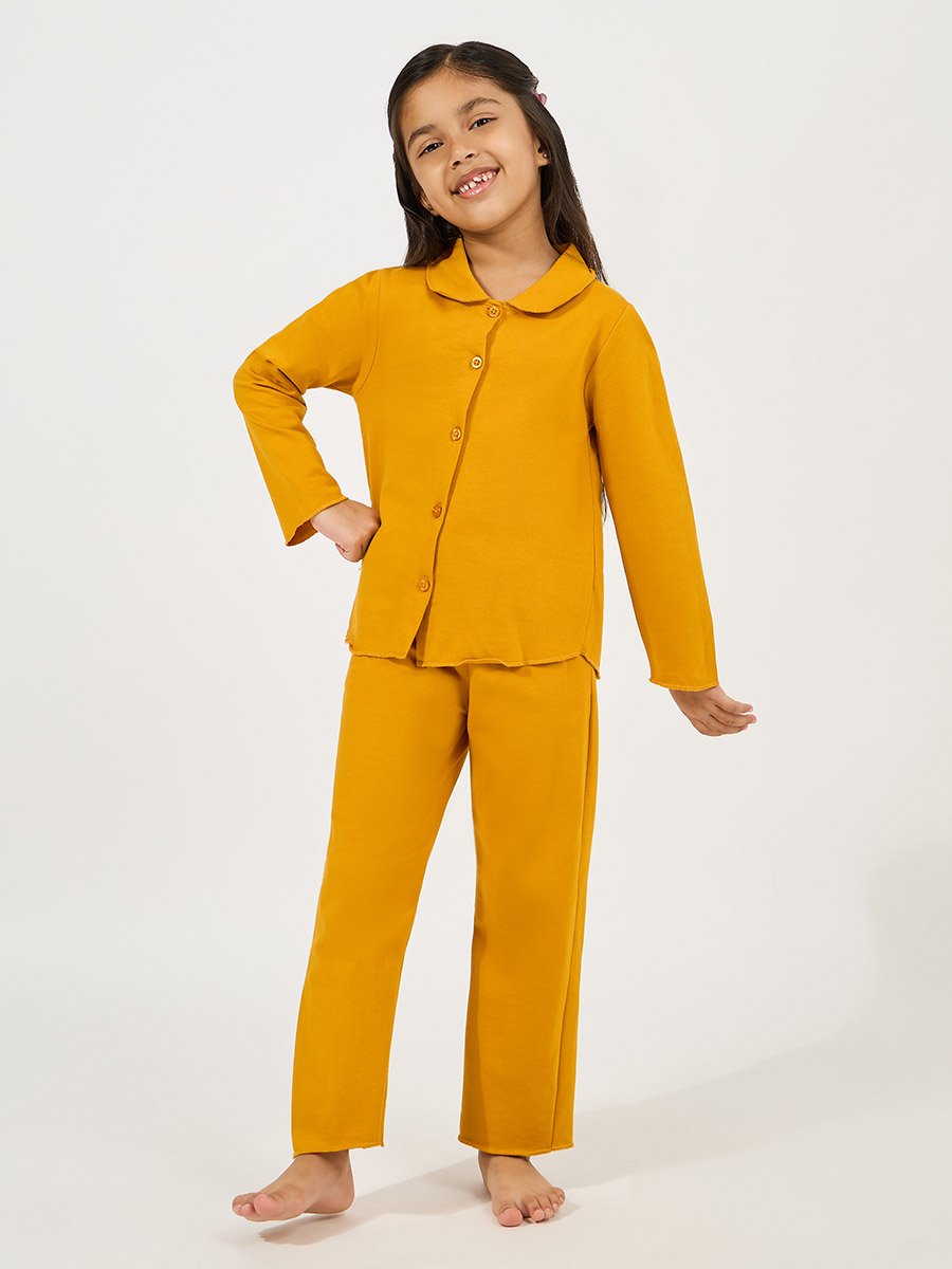 Collared Button Down Shirt and Pyjama Set