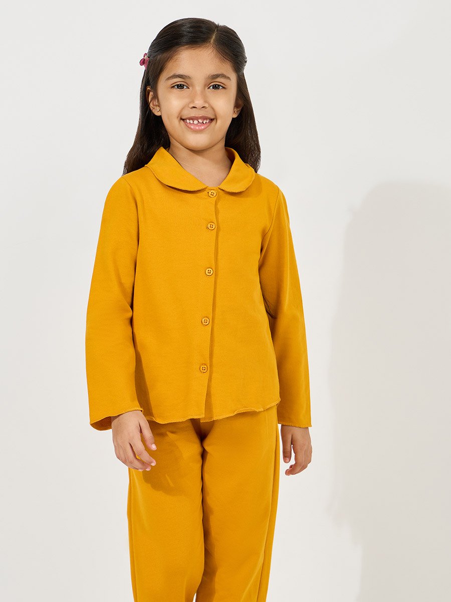 Collared Button Down Shirt and Pyjama Set