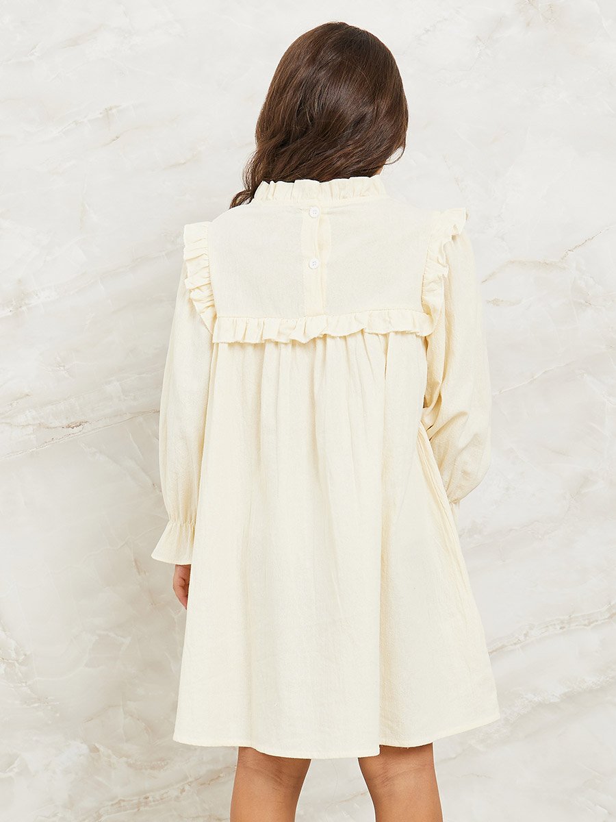 Embroidery Panel Ruffled Smock Dress For Kids at UAE | Styli