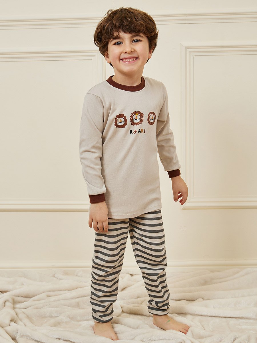 Cartoon Printed T-Shirt and Striped Pyjama Set