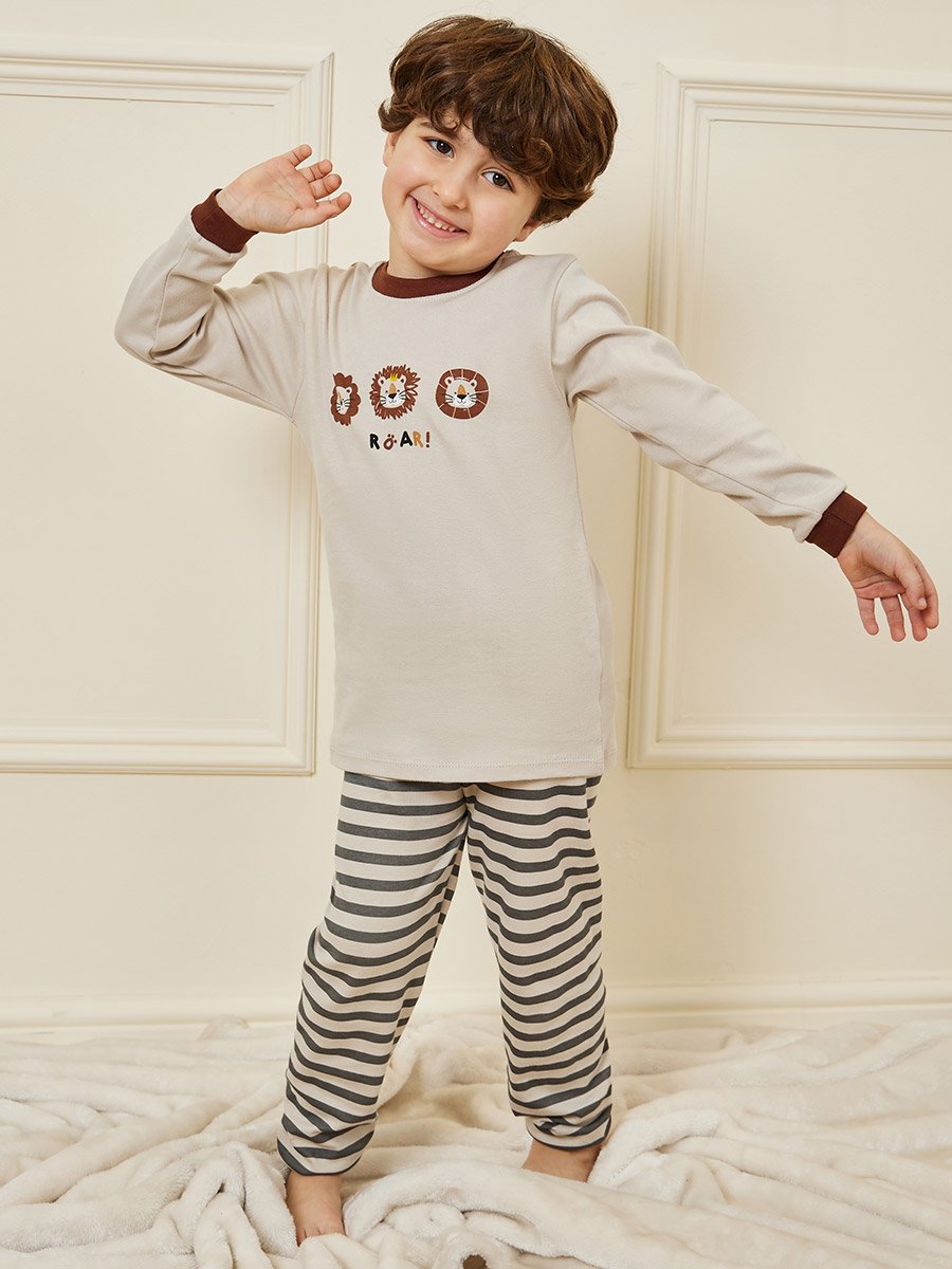 Cartoon Printed T-Shirt and Striped Pyjama Set