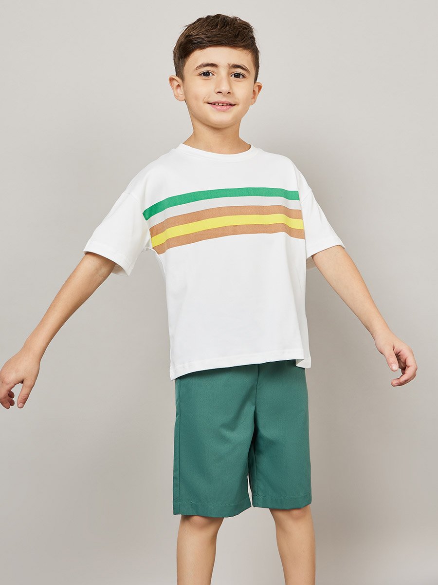Colorblock Print T-Shirt with Short Sleeves and Shorts Set