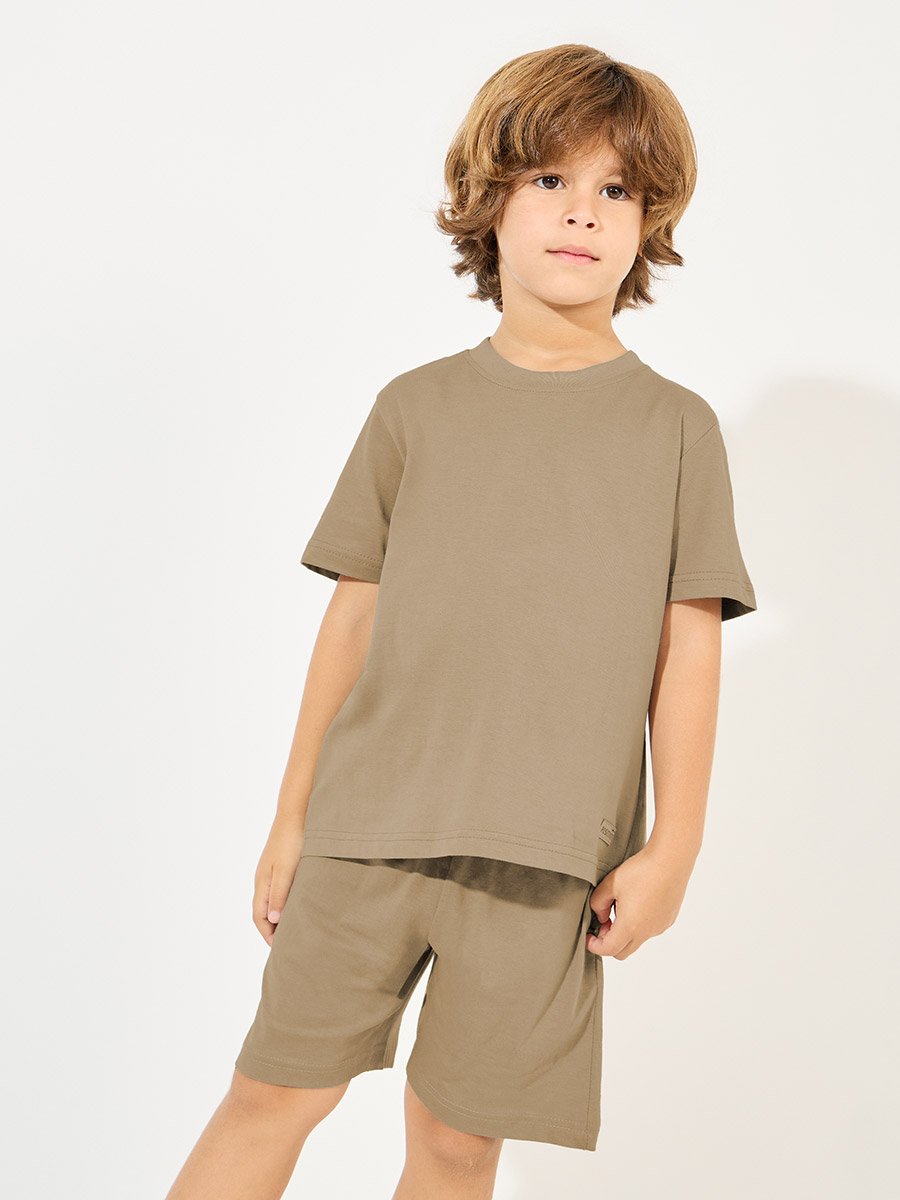Solid Round Neck T-Shirt and Shorts Set