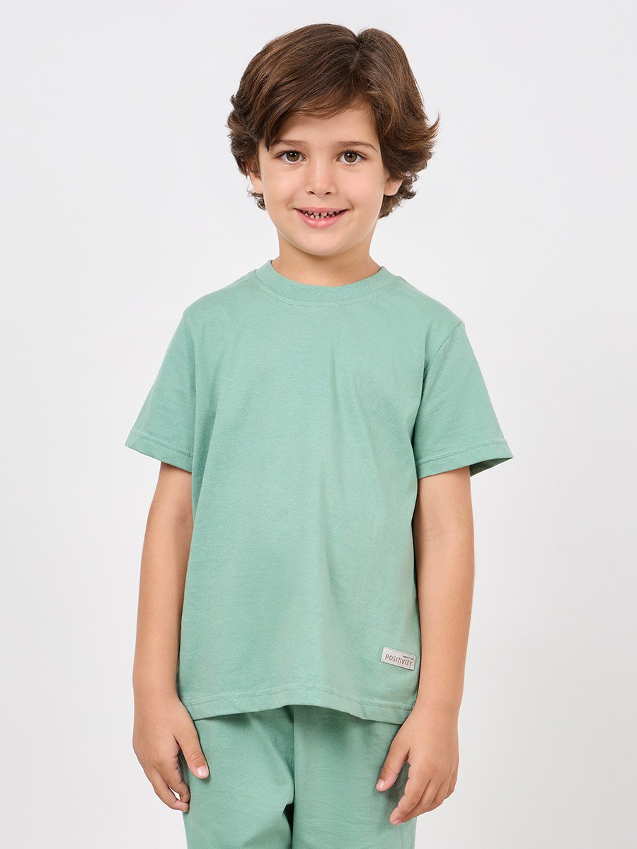 Solid Round Neck T-Shirt and Shorts Set