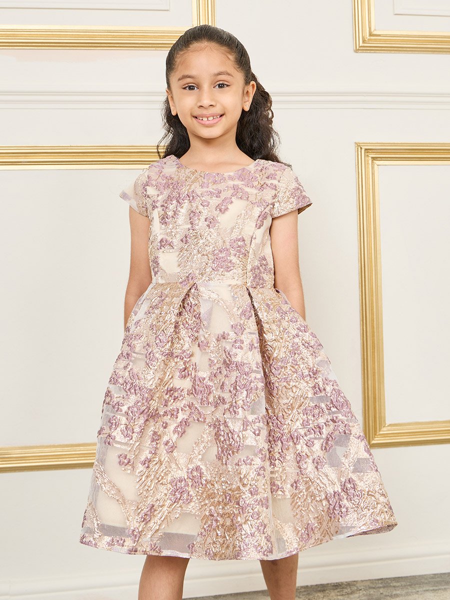 Jacquard Detail A-Line Dress with Short Sleeves
