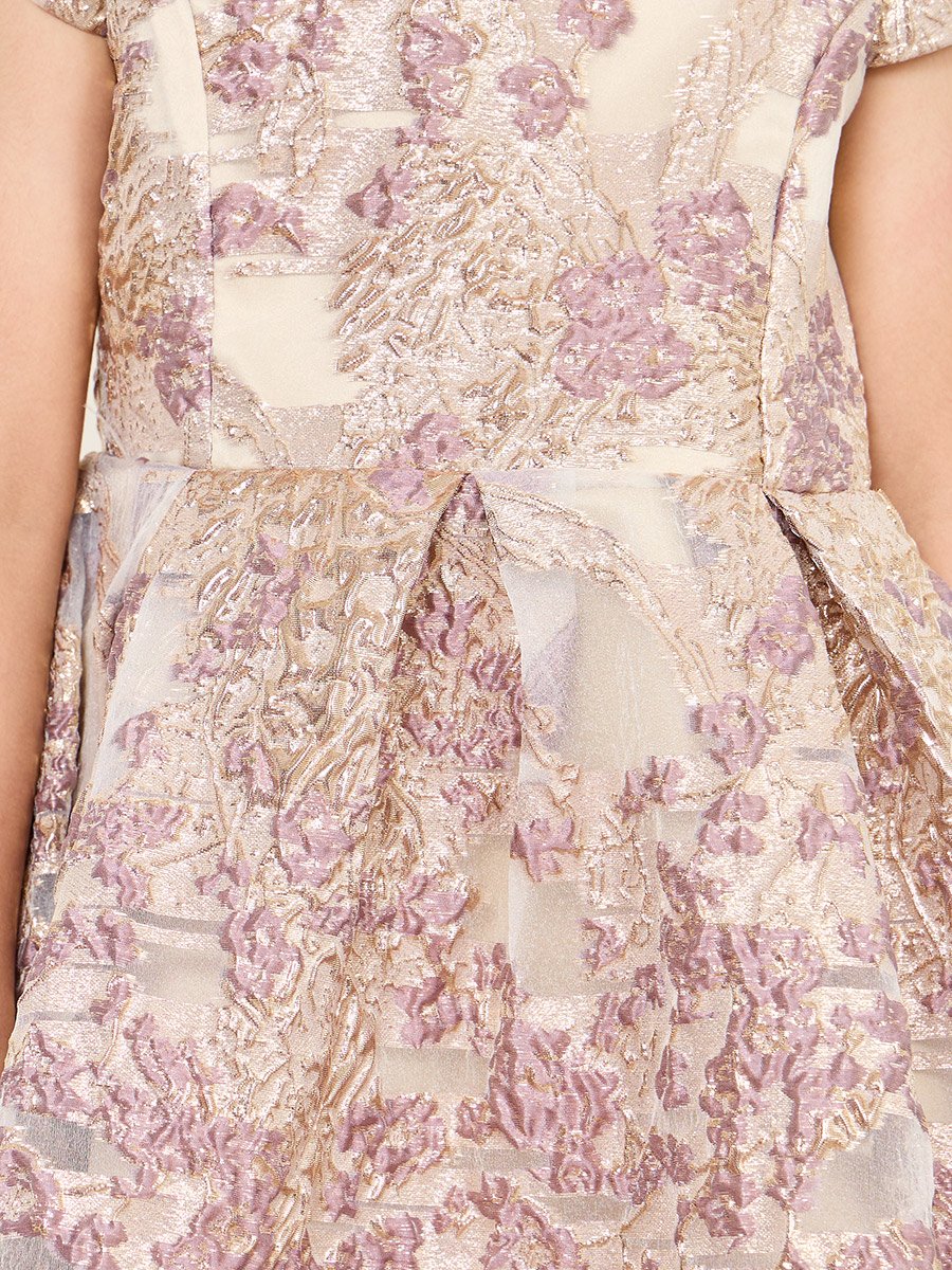 Jacquard Detail A-Line Dress with Short Sleeves
