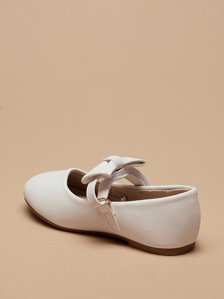 Bow Accented Mary Jane Ballerinas with Hook and Loop Closure