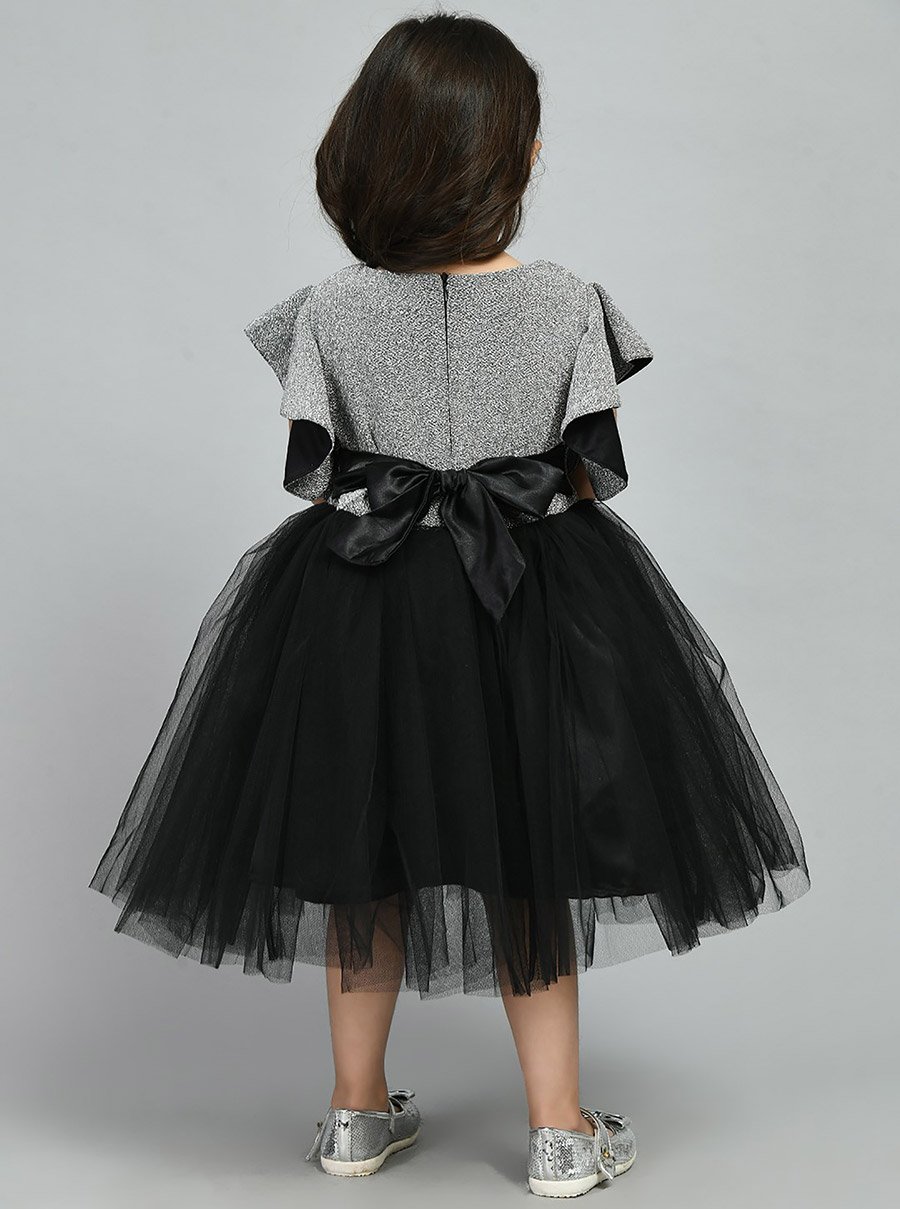 Glitter Bow Detail Mesh Skater Dress For Kids at Kuwait | Styli