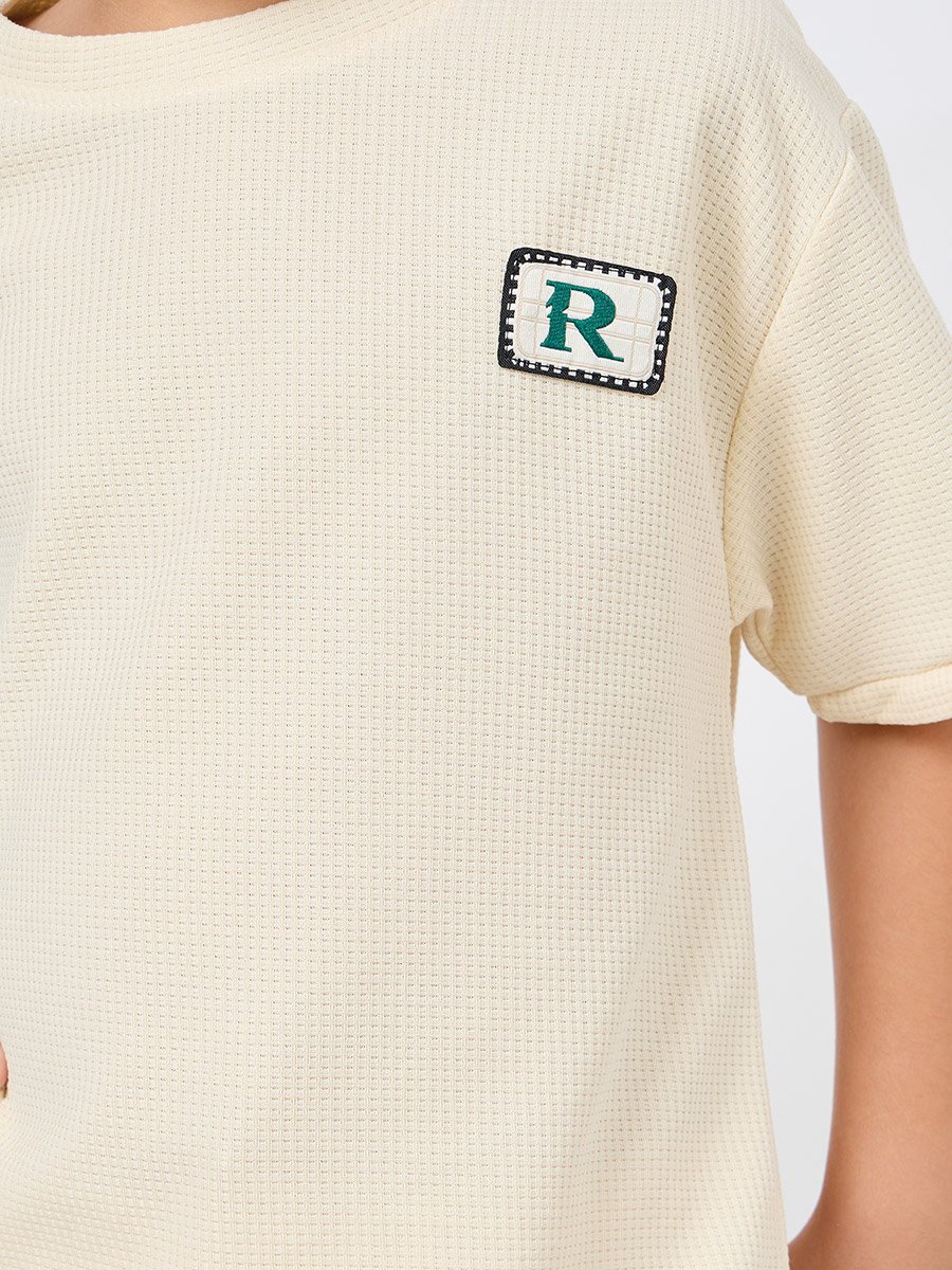 Patch Detail Waffle Loose T-Shirt and Short Set