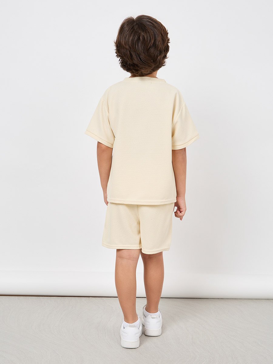 Patch Detail Waffle Loose T-Shirt and Short Set