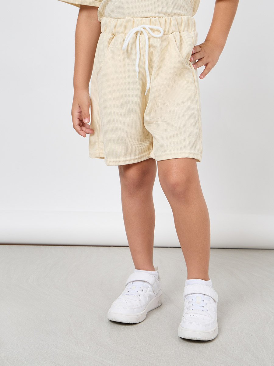 Patch Detail Waffle Loose T-Shirt and Short Set