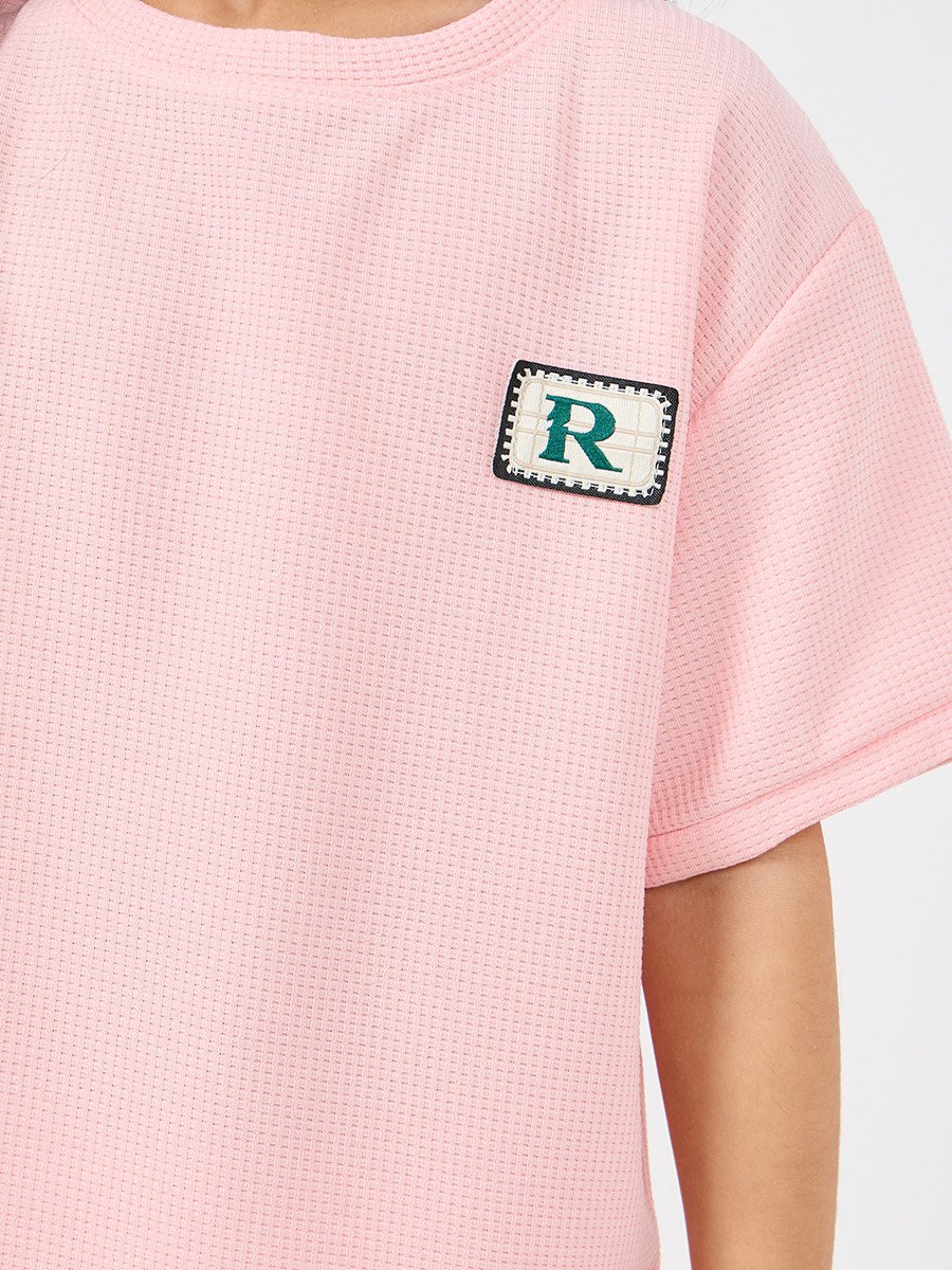 Patch Detail Waffle Loose T-Shirt and Short Set
