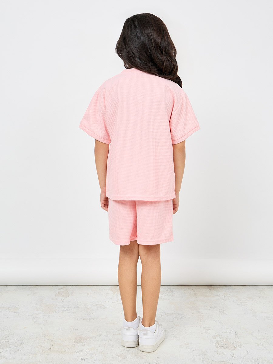 Patch Detail Waffle Loose T-Shirt and Short Set
