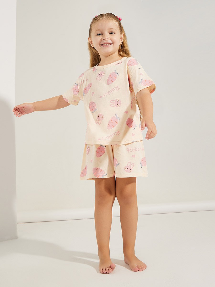 Bunny Carrot Print T-Shirt and Shorts Set