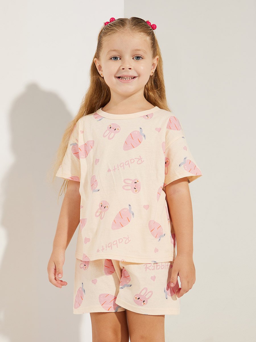 Bunny Carrot Print T-Shirt and Shorts Set