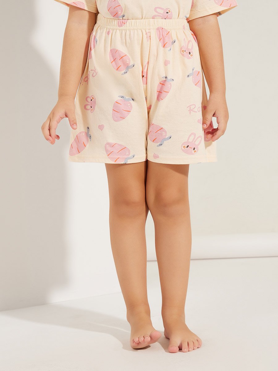 Bunny Carrot Print T-Shirt and Shorts Set