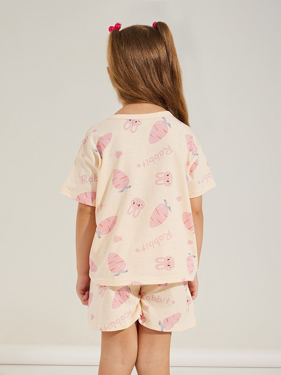 Bunny Carrot Print T-Shirt and Shorts Set