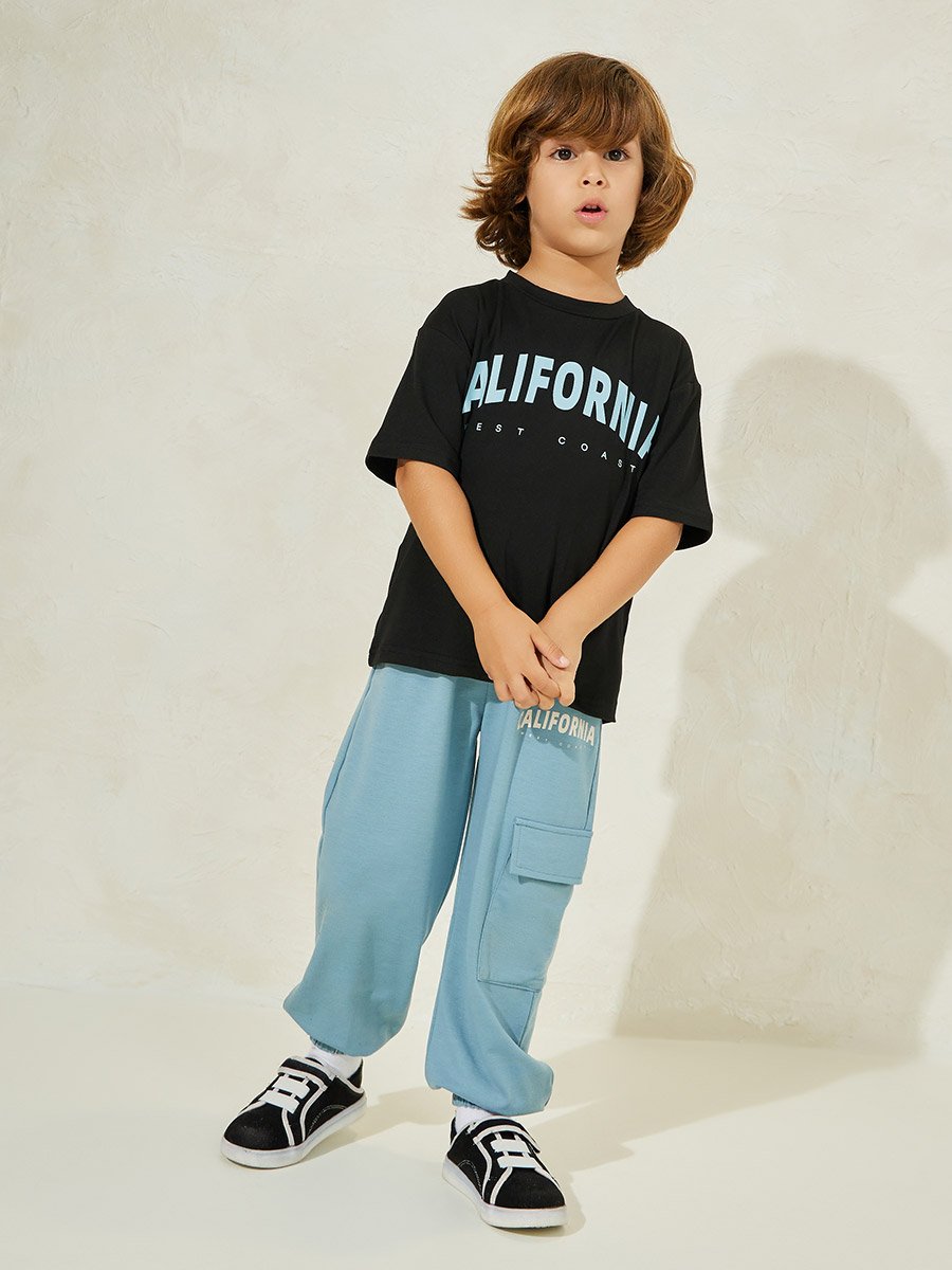 Letter Print T-Shirt and Cargo Joggers Set