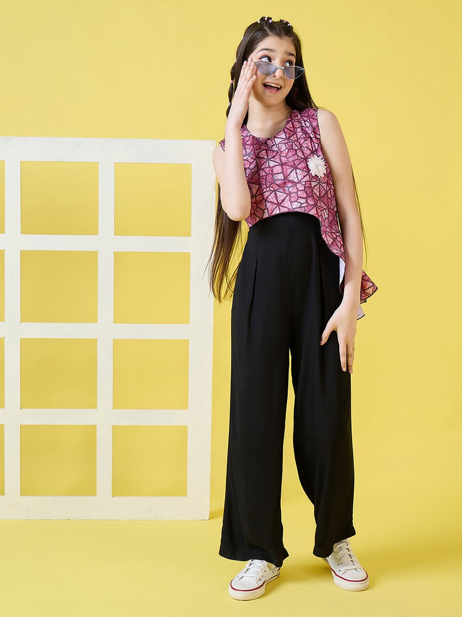 Geo Print Overlay Sleeveless Jumpsuit