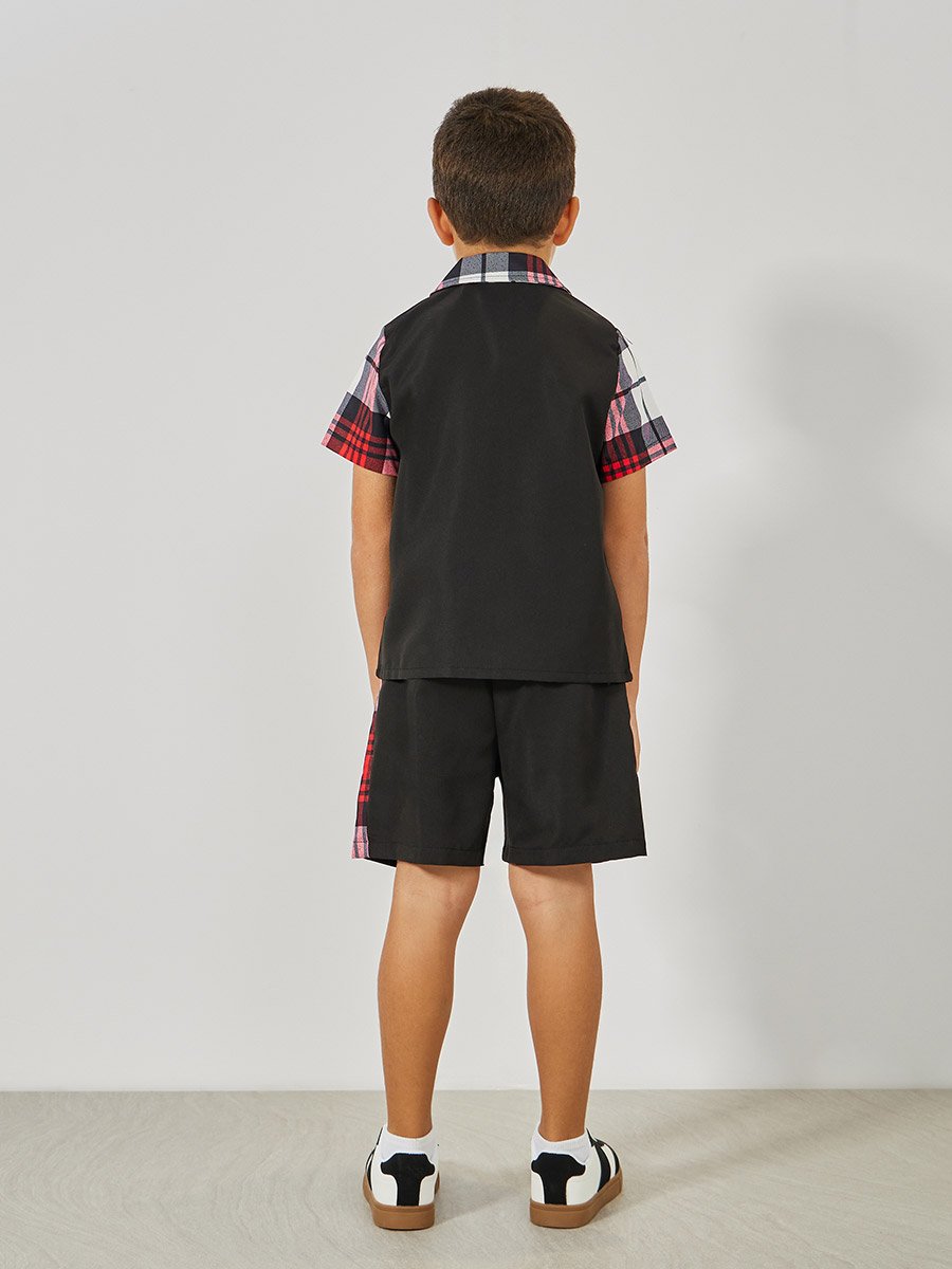 Color Block Checked Print Shirt and Shorts Set