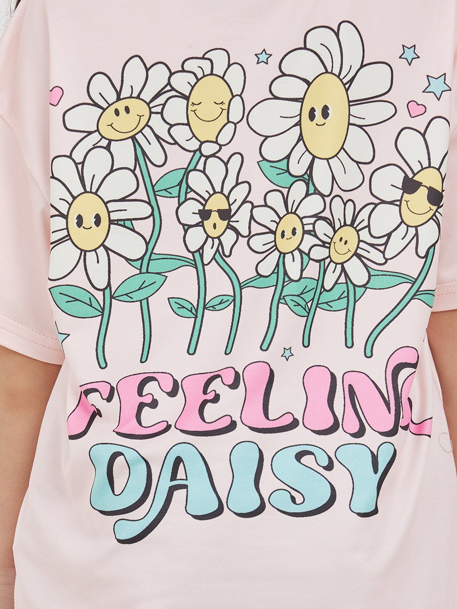 Oversized Printed Back Round Neck T-Shirt