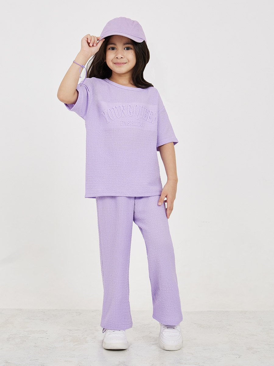 Embossed Textured T-Shirt and Wide Leg Pants Set 
