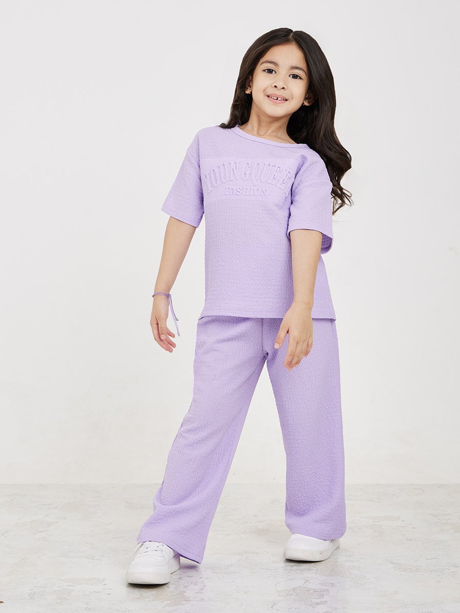 Embossed Textured T-Shirt and Wide Leg Pants Set 