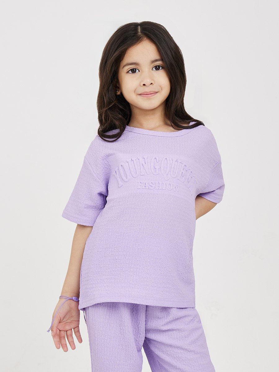 Embossed Textured T-Shirt and Wide Leg Pants Set 