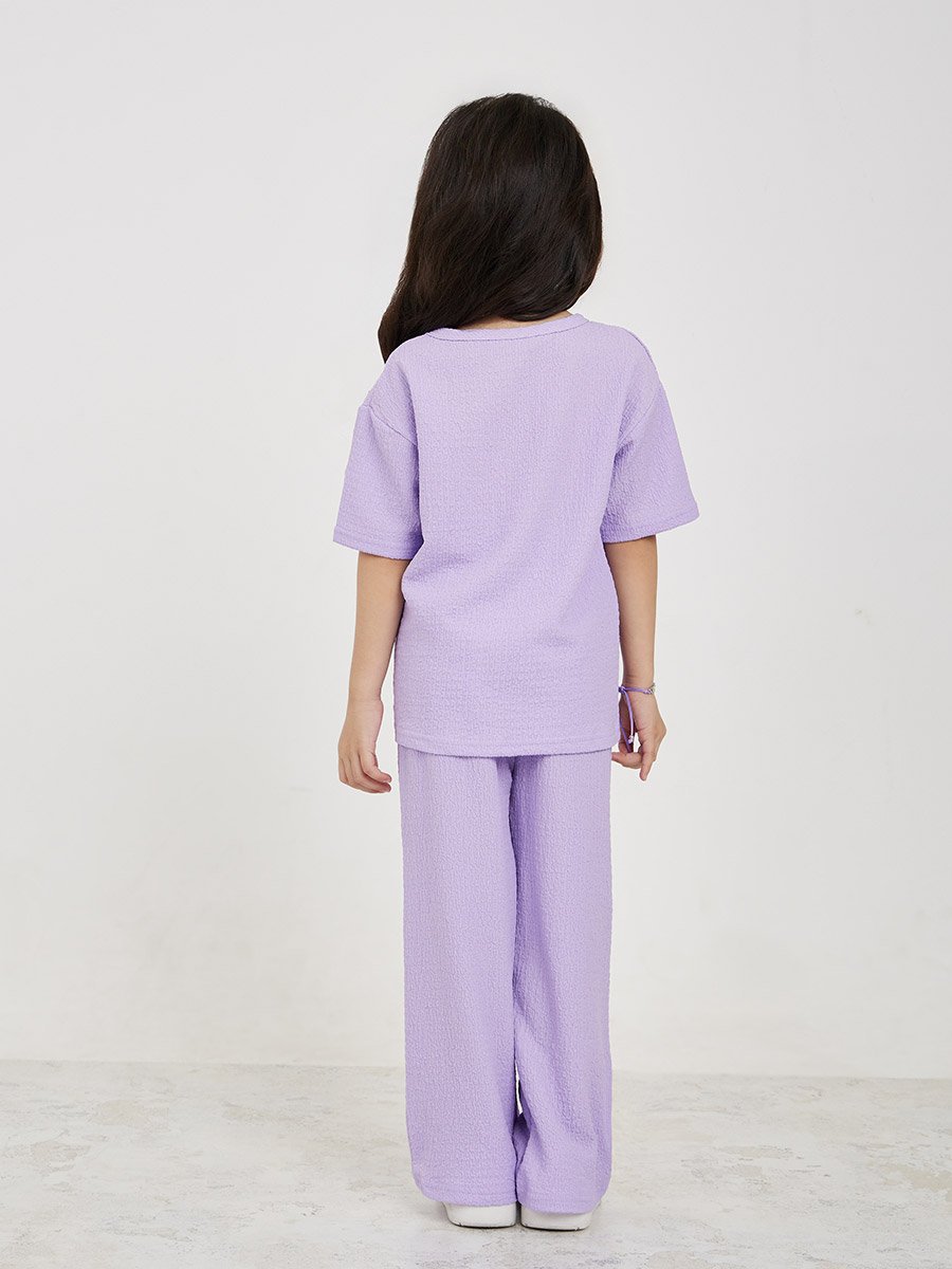 Embossed Textured T-Shirt and Wide Leg Pants Set 