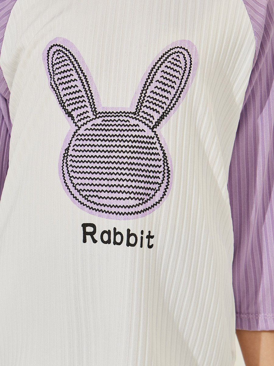 Rabbit Print 3/4 Sleeves T-Shirt and Crop Pyjama Set 