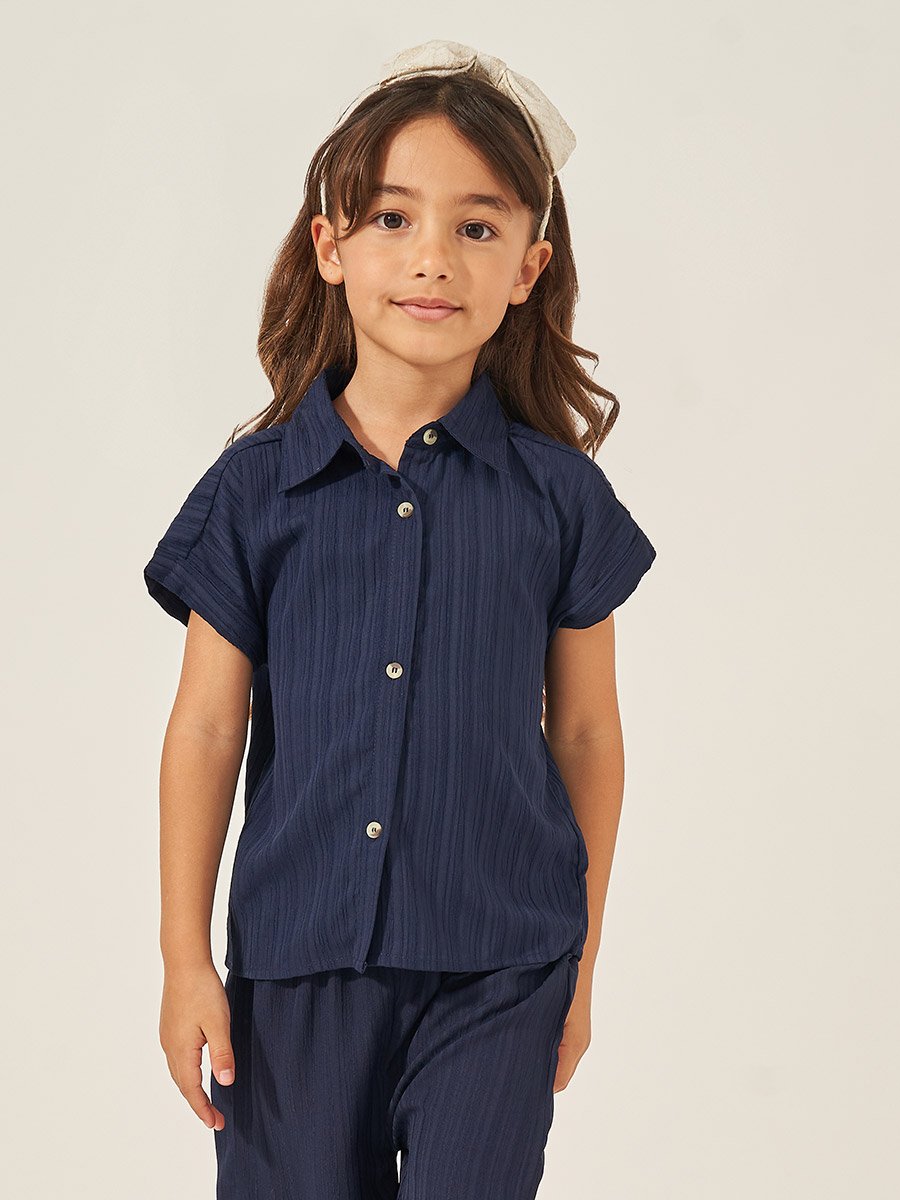 Textured Spread Collar Shirt and Trousers Set