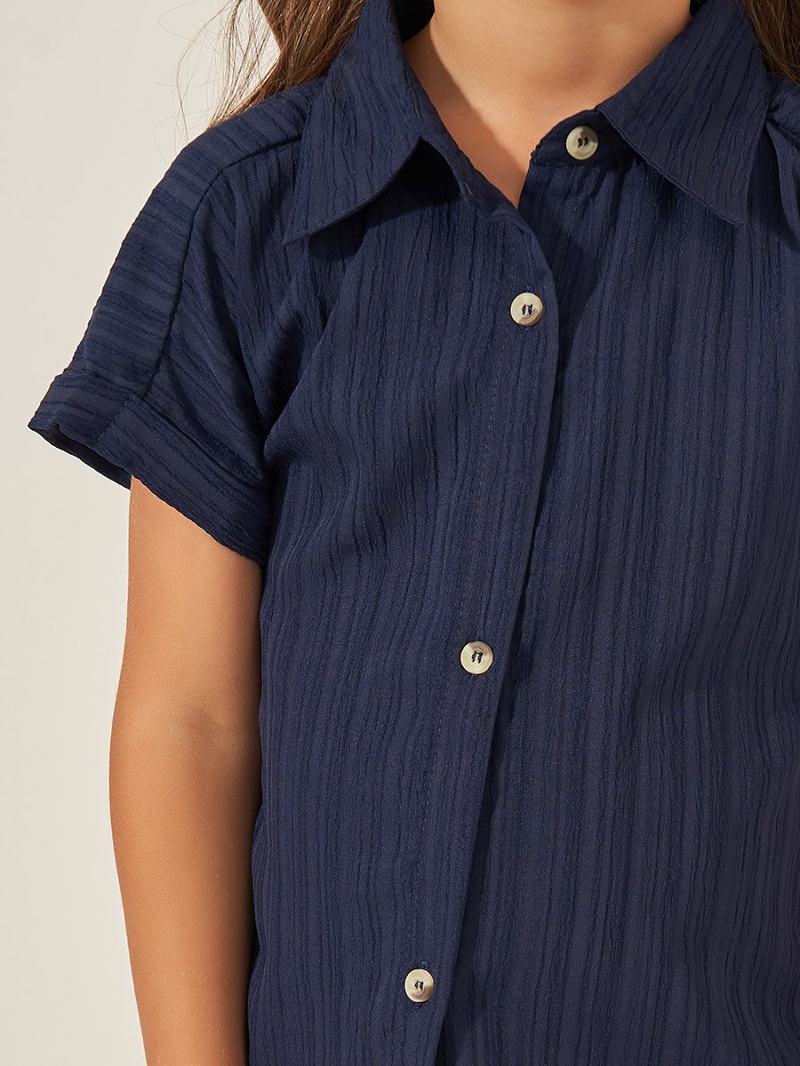 Textured Spread Collar Shirt and Trousers Set