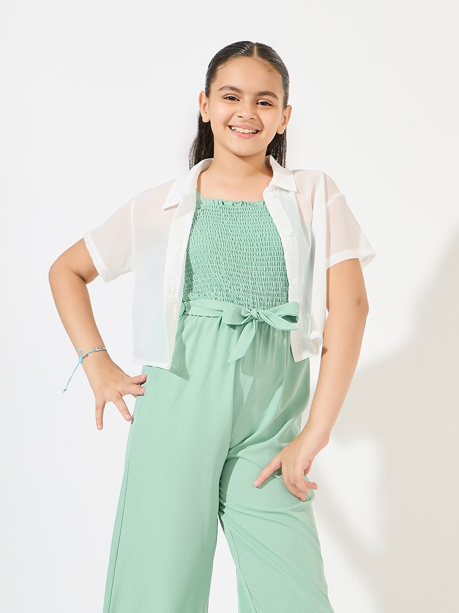 Chiffon Shirt and Cami Jumpsuit Set