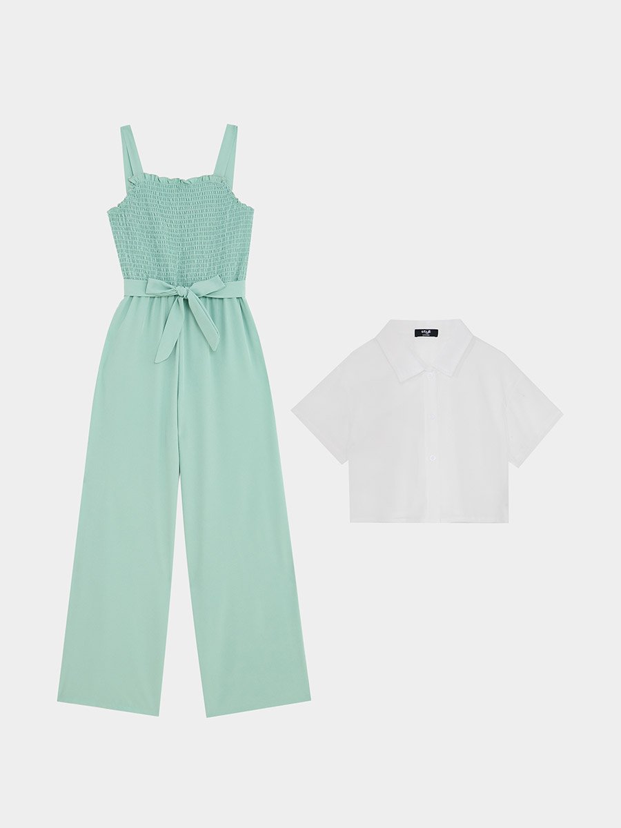 Chiffon Shirt and Cami Jumpsuit Set