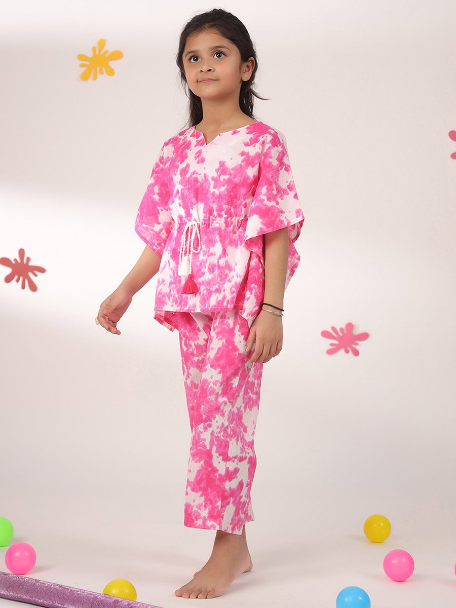 Tie-Dye Print Drawstring Top and Pyjama Set