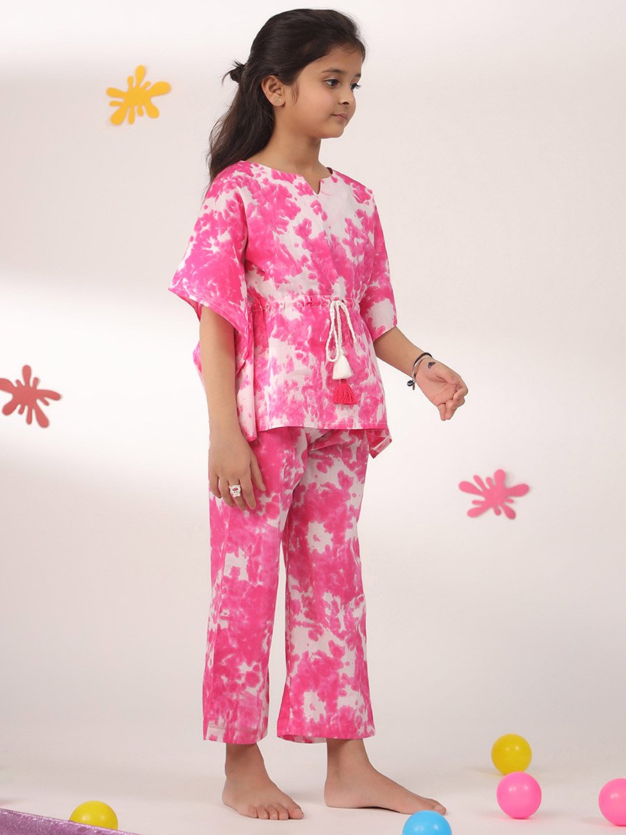 Tie-Dye Print Drawstring Top and Pyjama Set