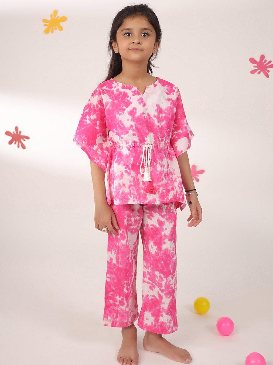Tie-Dye Print Drawstring Top and Pyjama Set